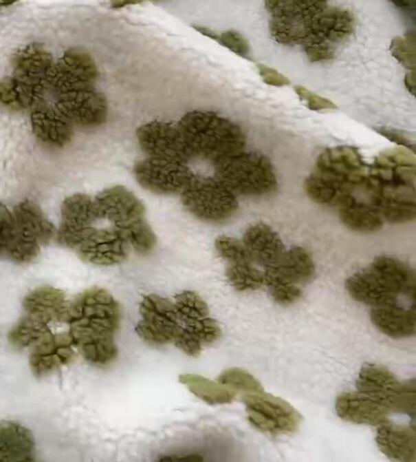 Fabric Soft Print Flower Fleece 370gsm 100% Polyester Warm Soft Lamb Wool Jacquard Sherpa Fleece Fabric for Winter Coat