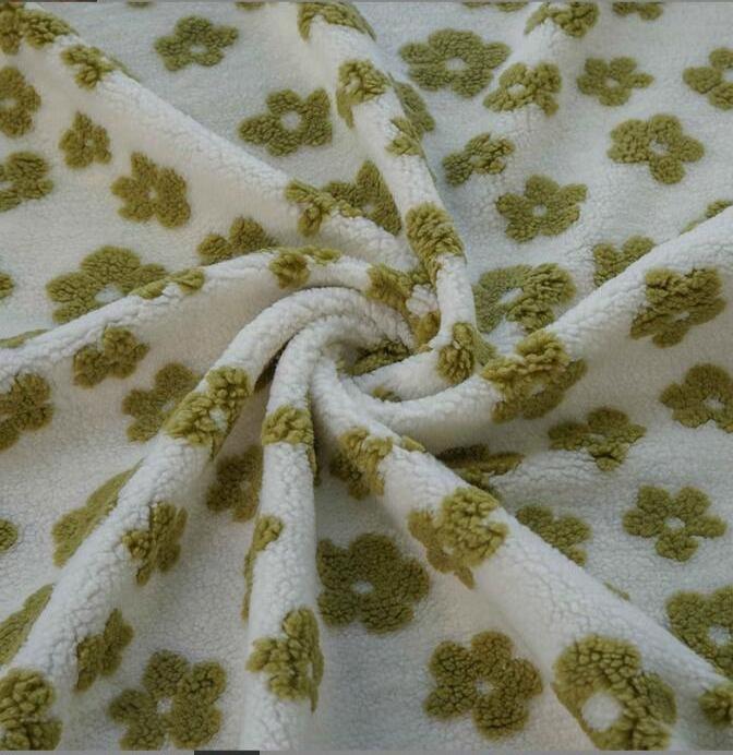 Fabric Soft Print Flower Fleece 370gsm 100% Polyester Warm Soft Lamb Wool Jacquard Sherpa Fleece Fabric for Winter Coat