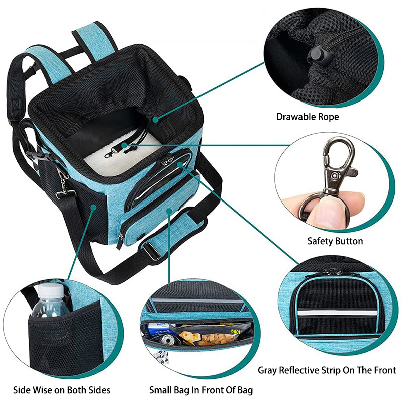 Source Factory Custom Removable Dog Bike Basket Bicycle Handlebar Front Basket Expandable Soft-Sided Pet Carrier Backpack