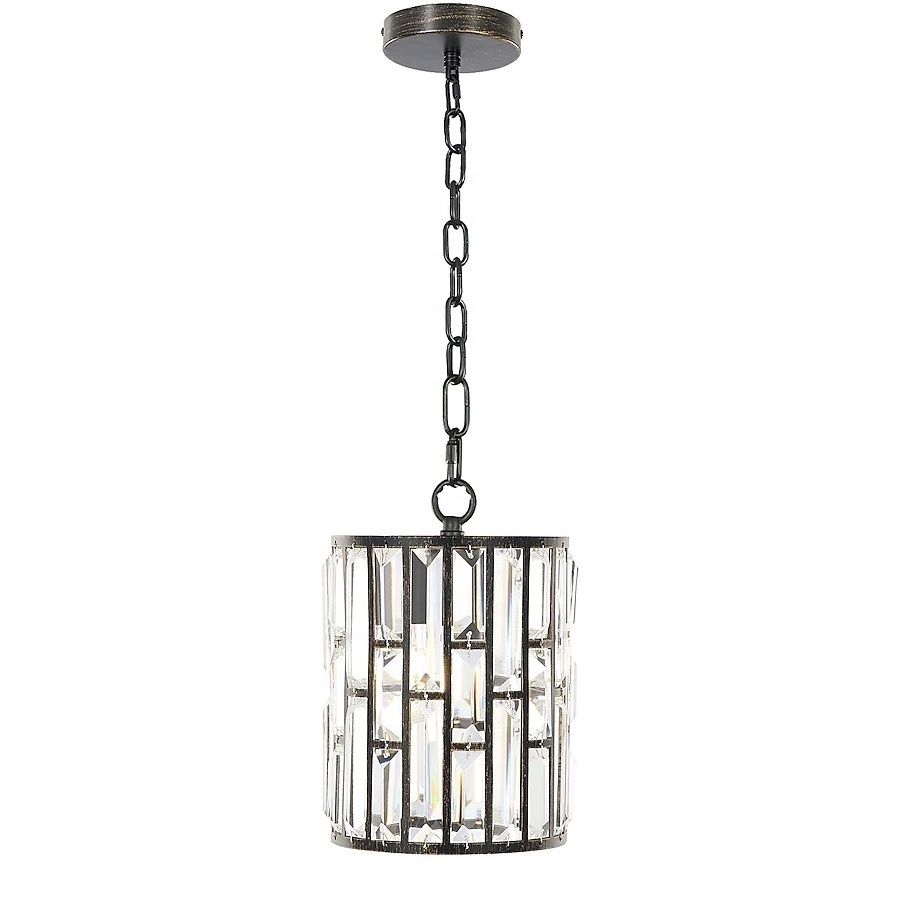 Unique Matte Black Modern light fixtures Clear Crystal Cylinder  Pendant Light with chain hanging