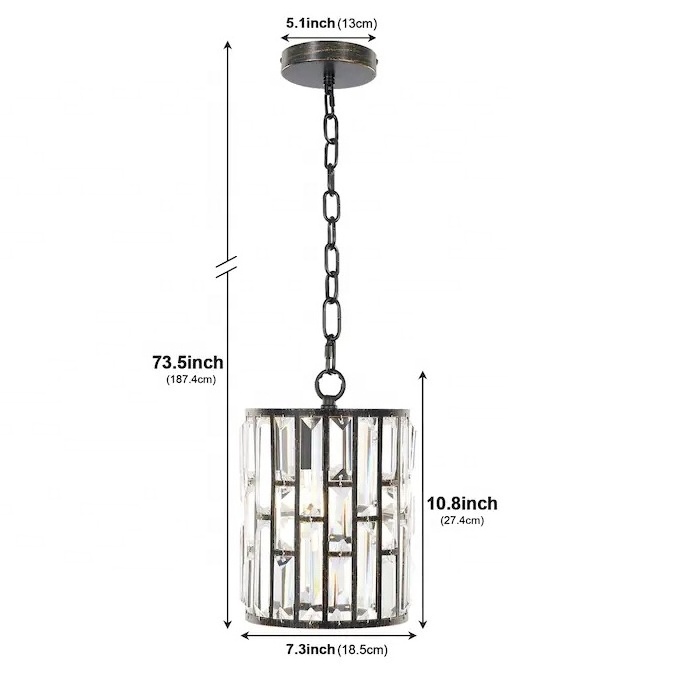 Unique Matte Black Modern light fixtures Clear Crystal Cylinder  Pendant Light with chain hanging