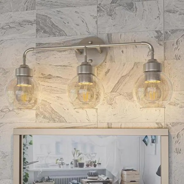 american style 3 light vanity light bathroom lighting fixtures with clear bubble glasses