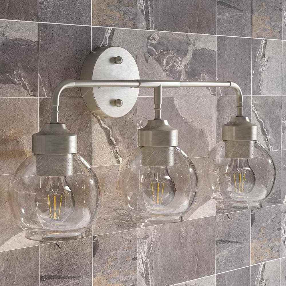 american style 3 light vanity light bathroom lighting fixtures with clear bubble glasses