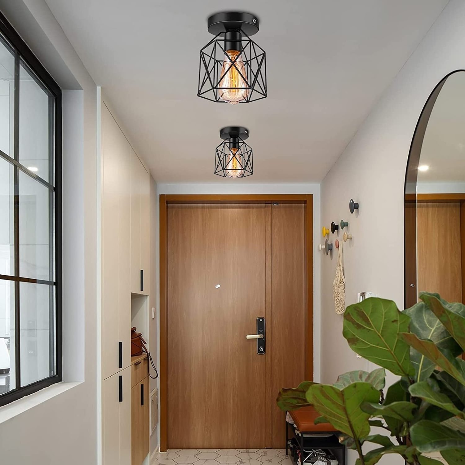 Hallway Light Fixtures Ceiling Mount  Retro Black Industrial Semi Flush Mount Ceiling Light