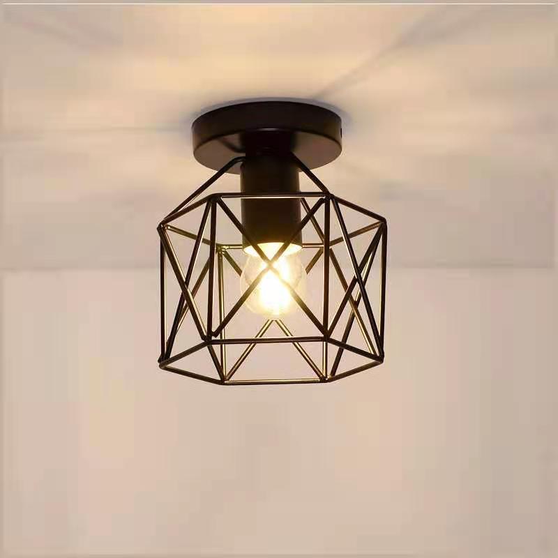 Hallway Light Fixtures Ceiling Mount  Retro Black Industrial Semi Flush Mount Ceiling Light