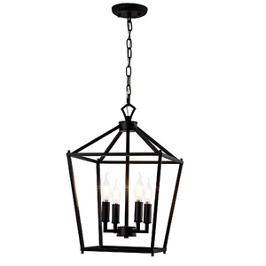 4-Light Black Farmhouse  Iron Lantern Pendant Light Rustic industrial Cage Hanging Light Fixtures  kitchen