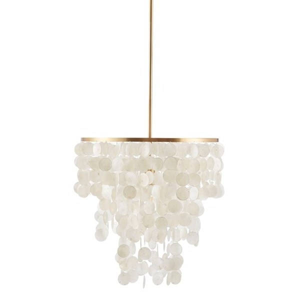 Luxury White Round Capiz Sea shells Light Rod Hanging Gold seashell  Hanging Chandelier Light