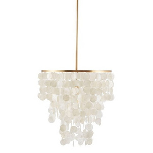 Luxury White Round Capiz Sea shells Light Rod Hanging Gold seashell  Hanging Chandelier Light