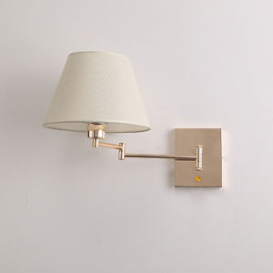 Modern S gold Flexible swivel arm Hotel Beside wall lamps Fabric shade wall  mounted bedroom lighting fixtures