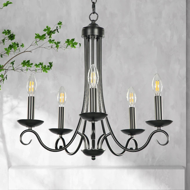 Cheap  farmhouse 5 light candle bulbs chandelier  iron black dining room chandelier Kitchen   lighting fixtures