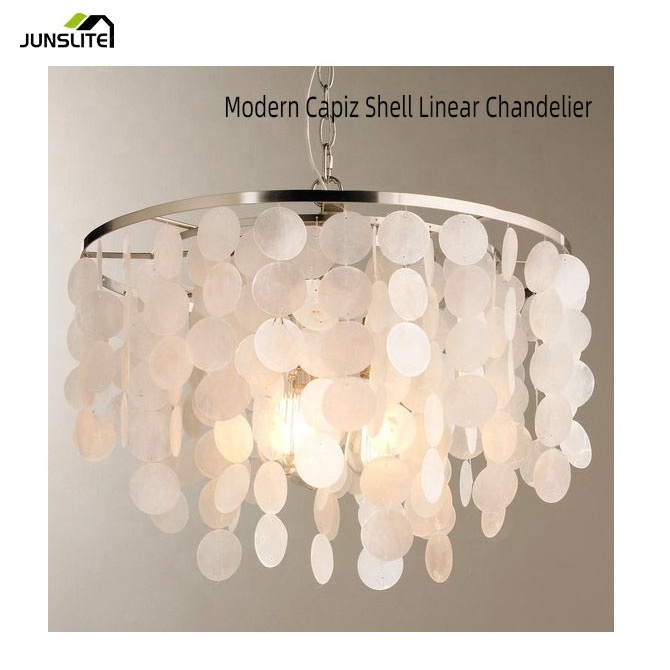 Capiz Material Lighting Fixtures Sea Shell Chandelier Decorative Fancy Natural Guangdong Modern Incandescent Bulbs Shell, Metal