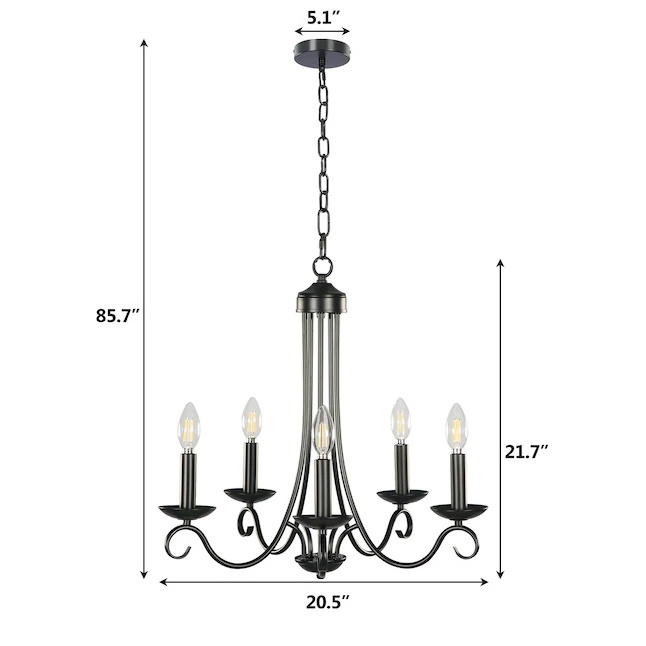 Cheap  farmhouse 5 light candle bulbs chandelier  iron black dining room chandelier Kitchen   lighting fixtures