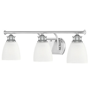 High quality 3 light chrome vanity wall light fixtures Modern hotel bathroom mirror wall lamp  with ribbed frosted glass