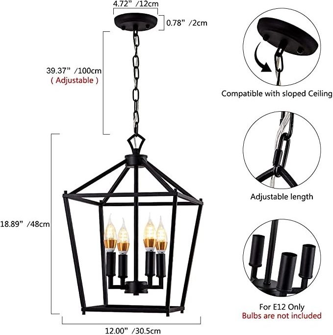 4-Light Black Farmhouse  Iron Lantern Pendant Light Rustic industrial Cage Hanging Light Fixtures  kitchen