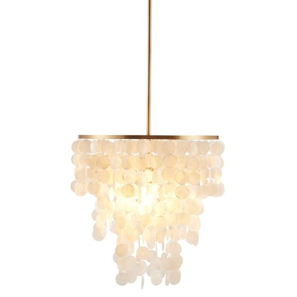 Luxury White Round Capiz Sea shells Light Rod Hanging Gold seashell  Hanging Chandelier Light