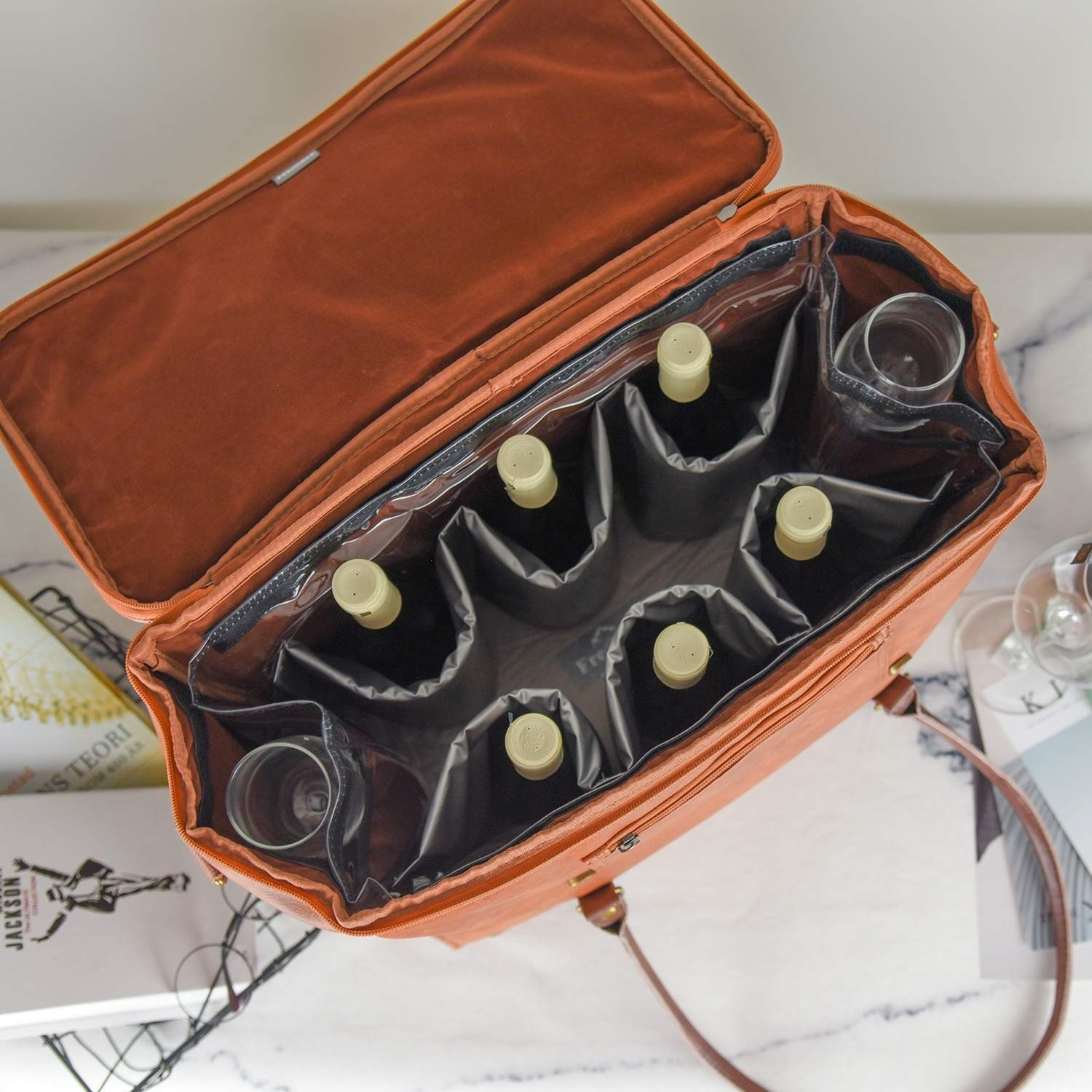 Custom Wholesales Luxury Insulated Leather Wine Bag Tote Picnic Cooler Bags For Wine and Food