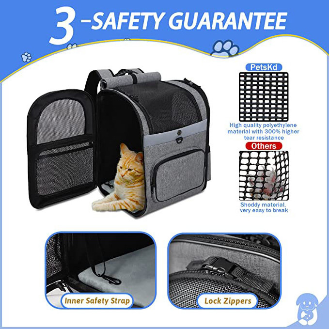 Pet Carrier Backpack for Small Medium Dogs and Cats, Large Space Fits up to 20 lbs Pets, Foldable Backpack with Safety Lock Zipp