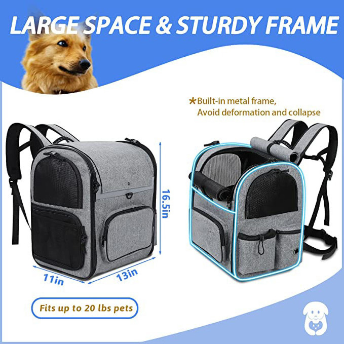 Pet Carrier Backpack for Small Medium Dogs and Cats, Large Space Fits up to 20 lbs Pets, Foldable Backpack with Safety Lock Zipp