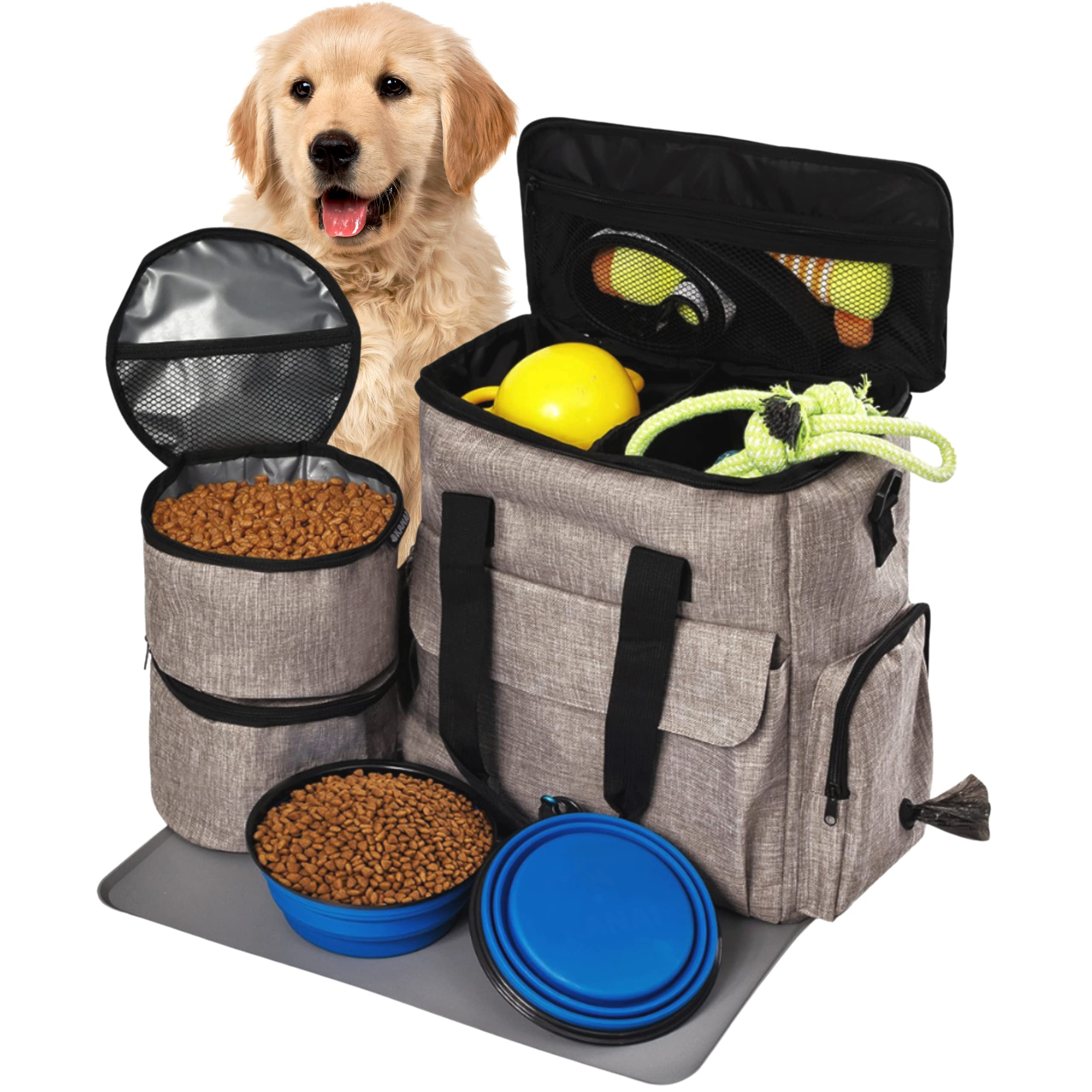 Dog Travel Bag for Supplies Set Includes Pet Travel Bag Organizer for Accessories Ideal Dog Travel Bowls Kit for a Weekend Away