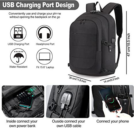 Travel Laptop Backpack Water Resistant Anti-Theft Bag with USB Charging Port and Lock 15.6 Inch Computer Business Backpacks for