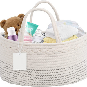 Rope Diaper Caddy Organizer Large Portable Nursery Storage Bin and Car Travel Organizer Tote Bag with Dividers for Diapers