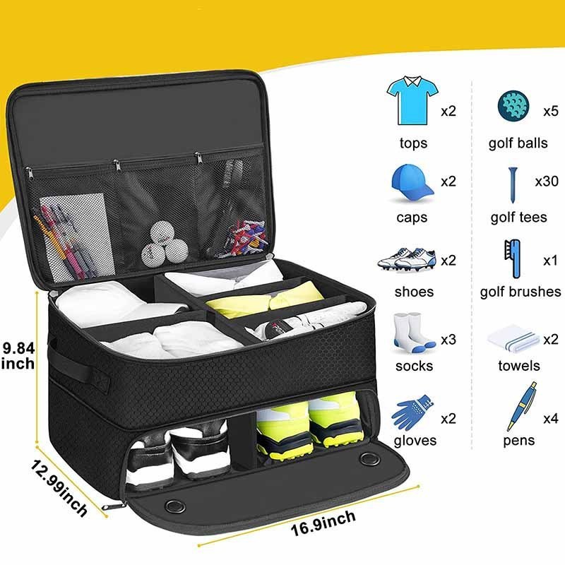 Custom Golf Trunk Organizer For Shoes Balls, 2 Layer Golf Trunk Organizer, Car Trunk Shoe Organizer