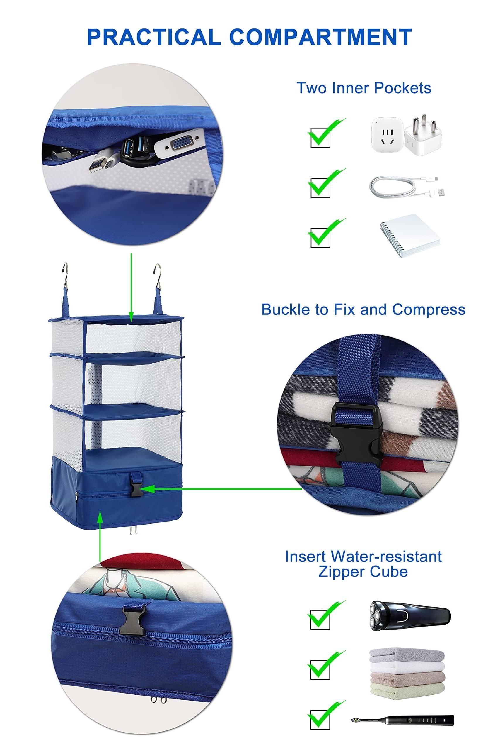 Portable Hanging Travel Shelves Bag Packing Cube Organizer Suitcase Storage Fashion Customized Large Capacity Printing Polyester