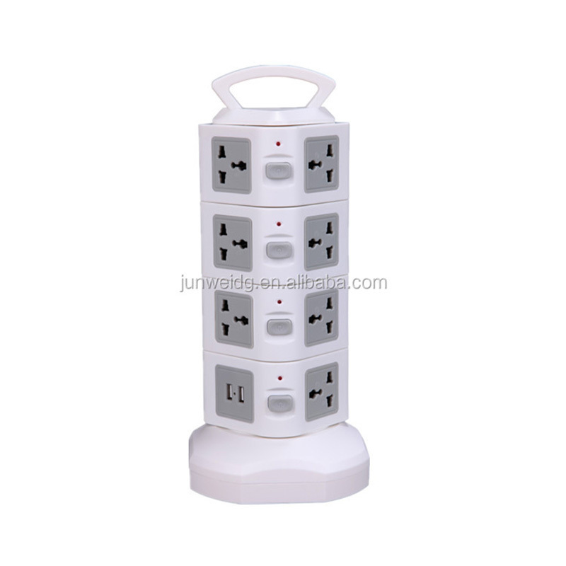 New style JUNWE Socket 11 way 2 USB Ports Outlet UK Smart Power Strip Multi Socket Extension Cord