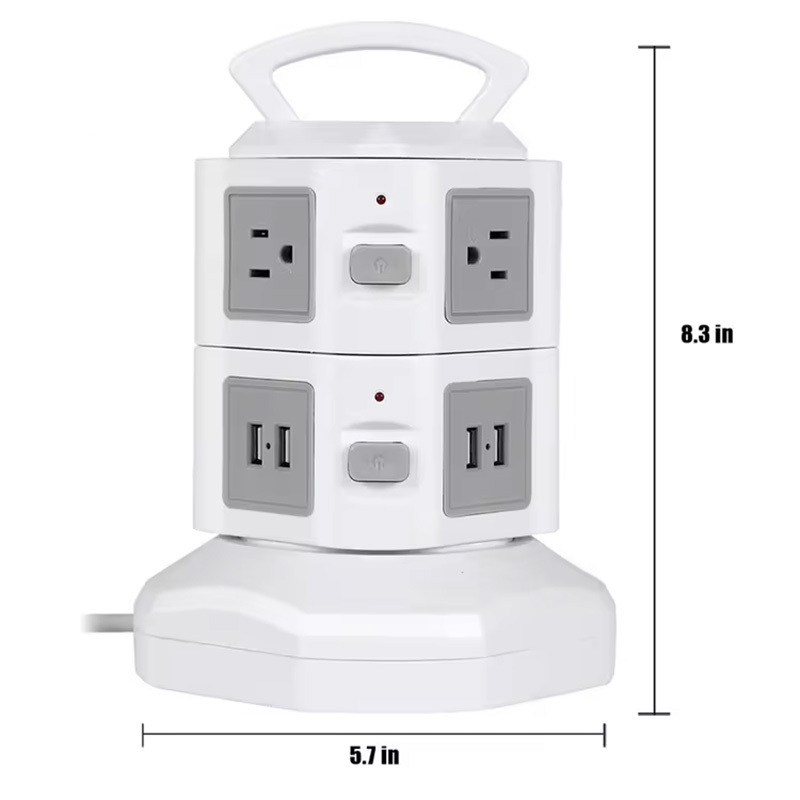 New style JUNWE Socket 11 way 2 USB Ports Outlet UK Smart Power Strip Multi Socket Extension Cord