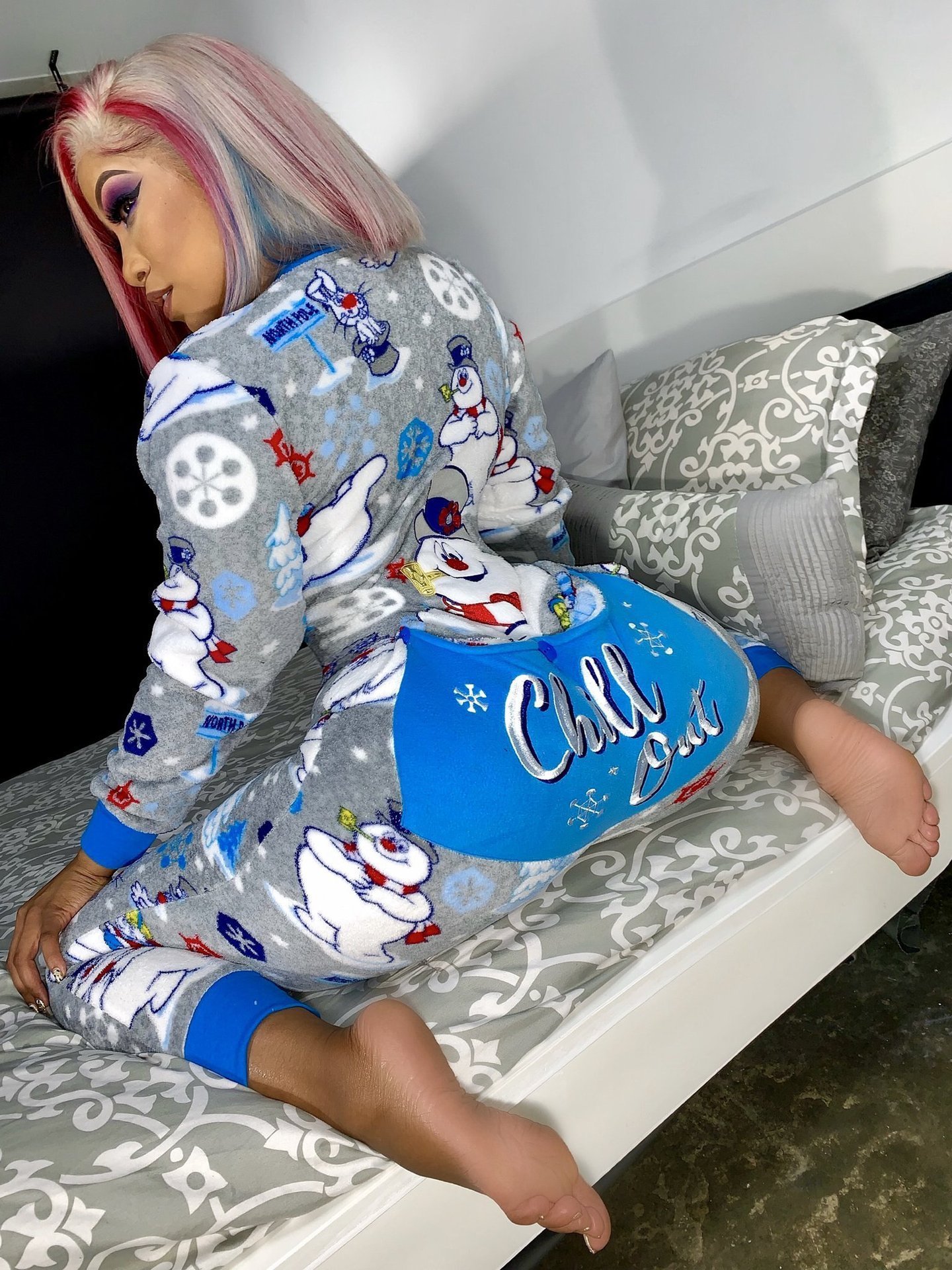 Christmas Amazon Ssupply Cartoon Printing One-piece Pajama Loungewear With Buttflap Long Sleeves Rompers Jumpsuit