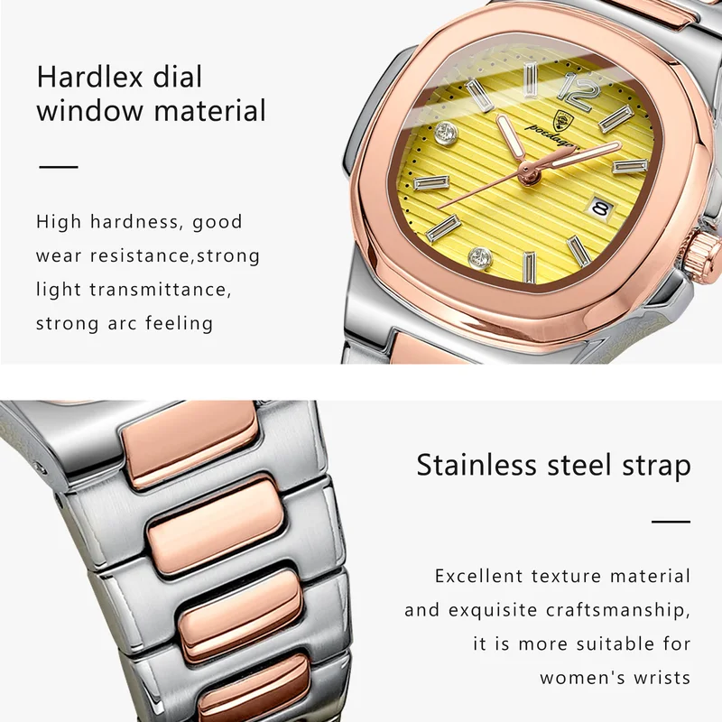 POEDAGAR Wholesale Luxury Watch Women  Square Ladies Quartz Watch Luminous Waterproof Stainless Steel Women's Watches