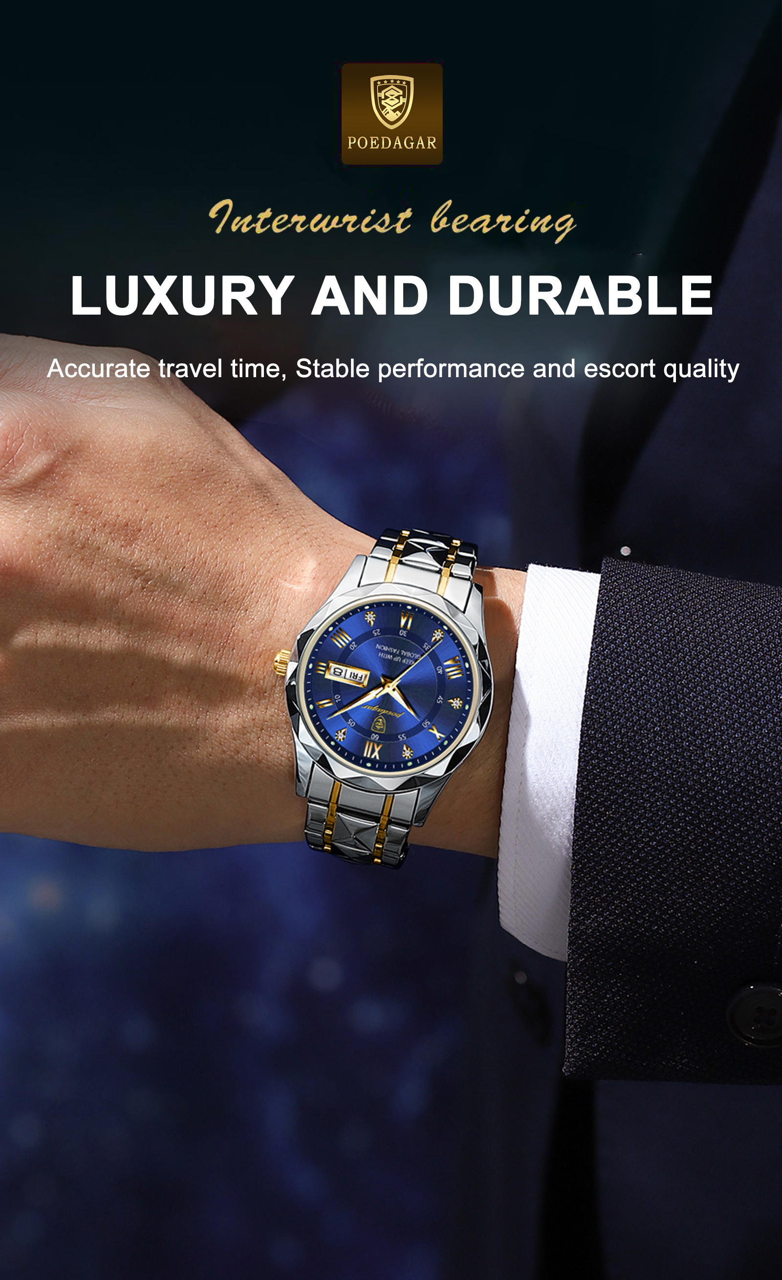 POEDAGAR New Arrivals Fashion Luxury Men Watch Stainless Steel Wristwatch Waterproof Luminous Quartz Watches  for Men