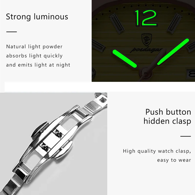 POEDAGAR Wholesale Luxury Watch Women  Square Ladies Quartz Watch Luminous Waterproof Stainless Steel Women's Watches