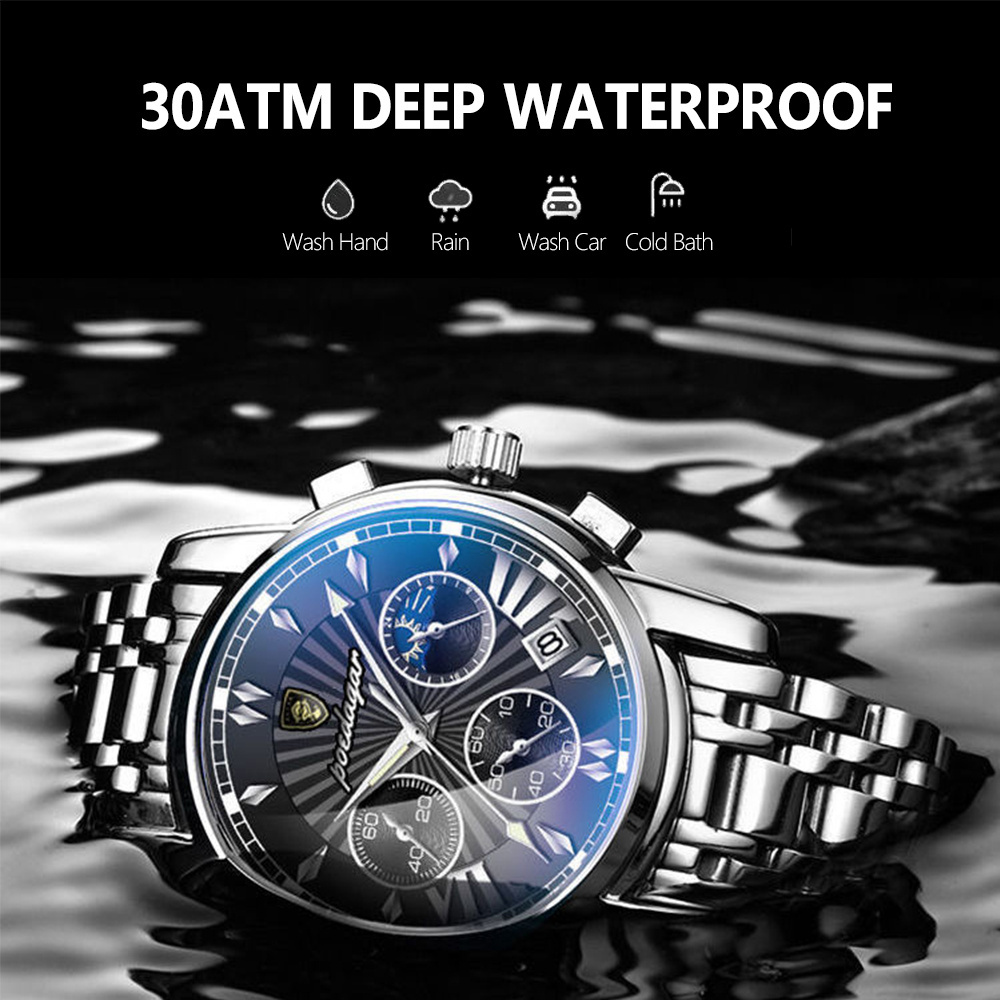 POEDAGAR Fashion Custom Men Watch Waterproof Luminous Date Sport Watch Luxury Brand Stainless Steel Band Men's Quartz Wristwatch