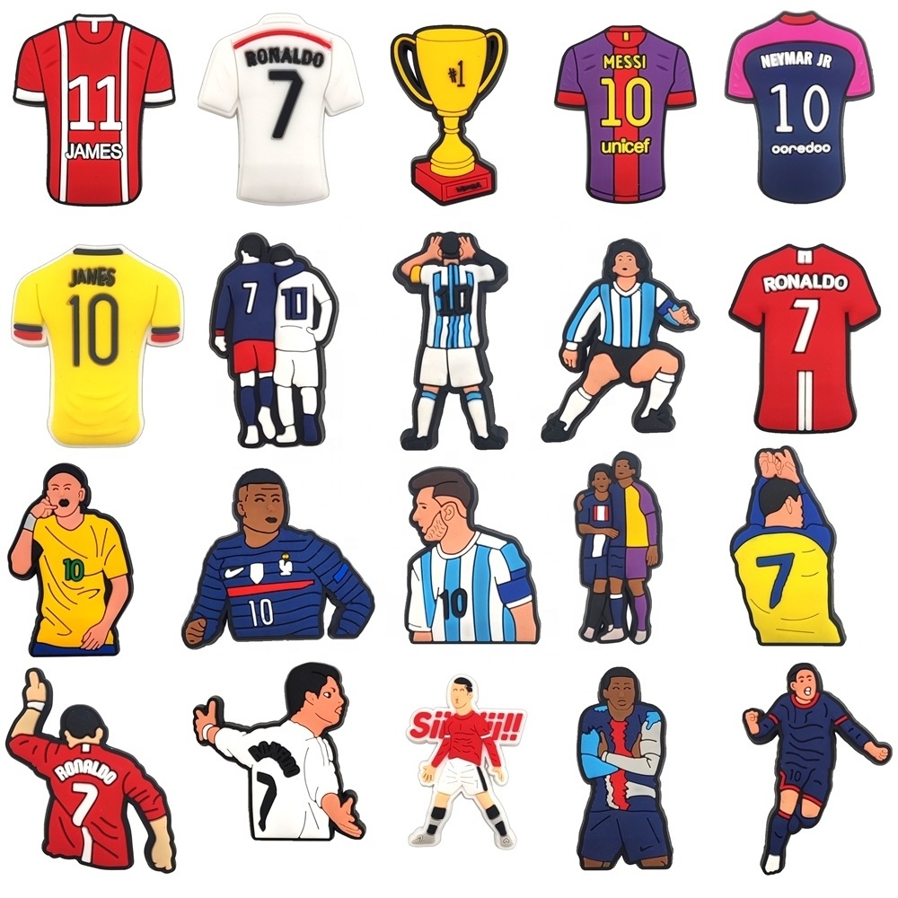 Soccer Player Cartoon Football Sports PVC Shoe Charms Custom Clog Rubber Shoe Decorations