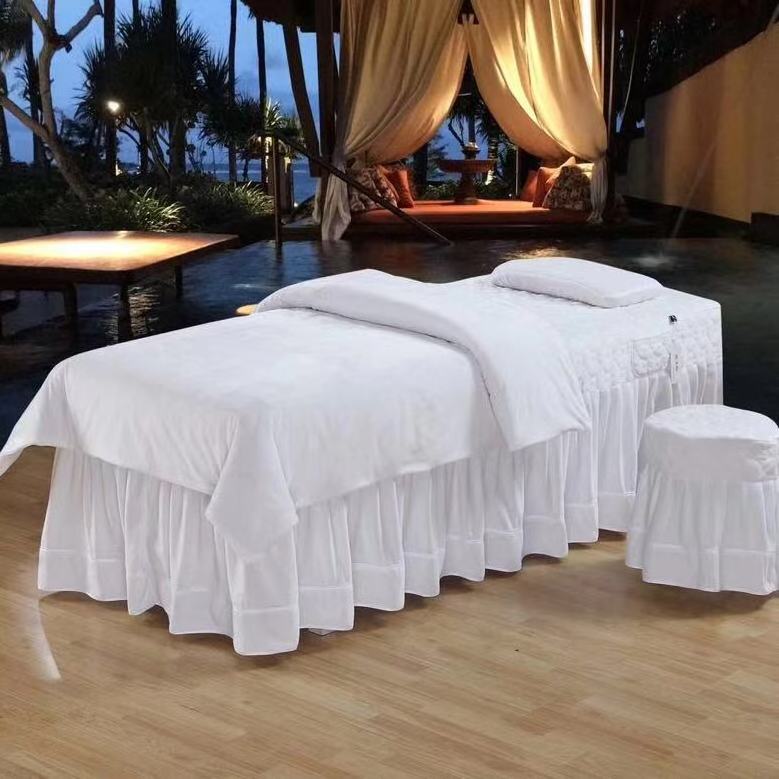 Support Samples Facial velvet spa massage linen bedding in colourful  soft skin fell quilt bedsheet set for beauty salon