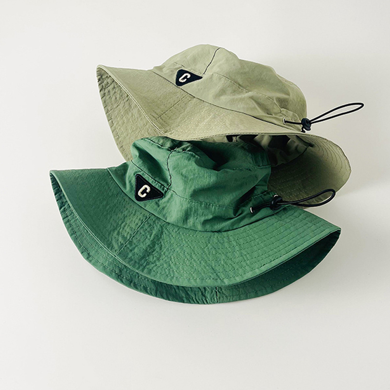 Outdoor custom green nylon waterproof breathable kids children safari bucket hat with string