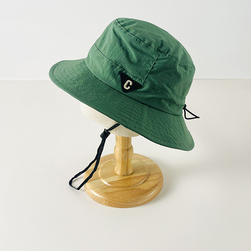 Outdoor custom green nylon waterproof breathable kids children safari bucket hat with string