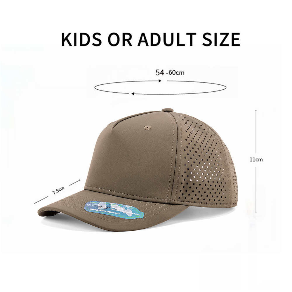 Golf hat gorras laser cut hole sport polyester waterproof quick dry 5 panel rubber pvc logo baseball cap with rope