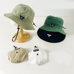 Outdoor custom green nylon waterproof breathable kids children safari bucket hat with string