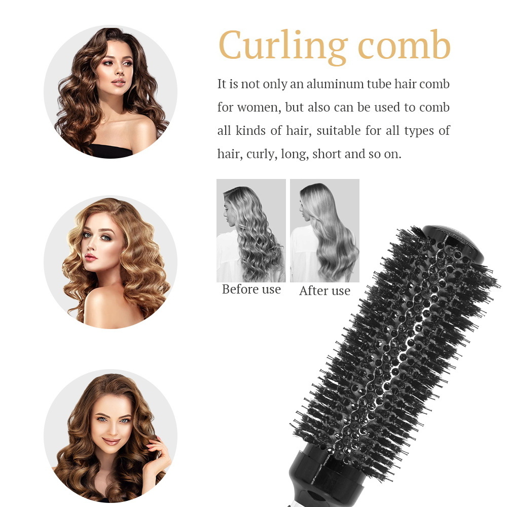 Custom Round Barrel Extended Handle Hair Brush with Boar Bristles Ceramic  Ionic Curly Salon Extension Blow Drying Styling Tools