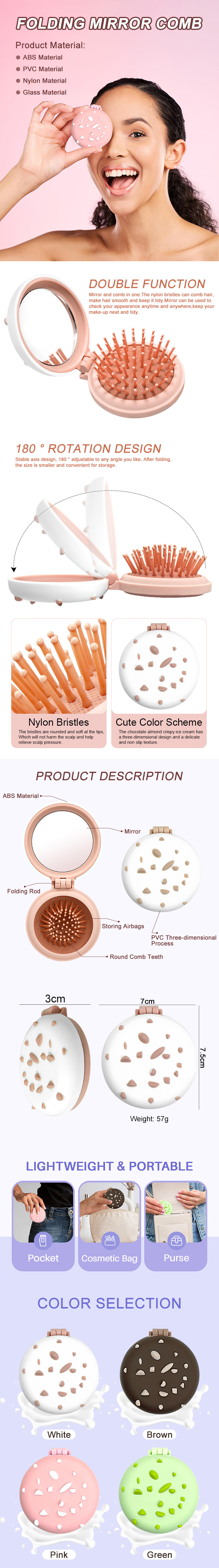 Mini Hair Combs Foldable Makeup Mirror Brush Portable Hand-Folded Pocket Hair Comb Mini Portable Scalp Ball Hair Comb