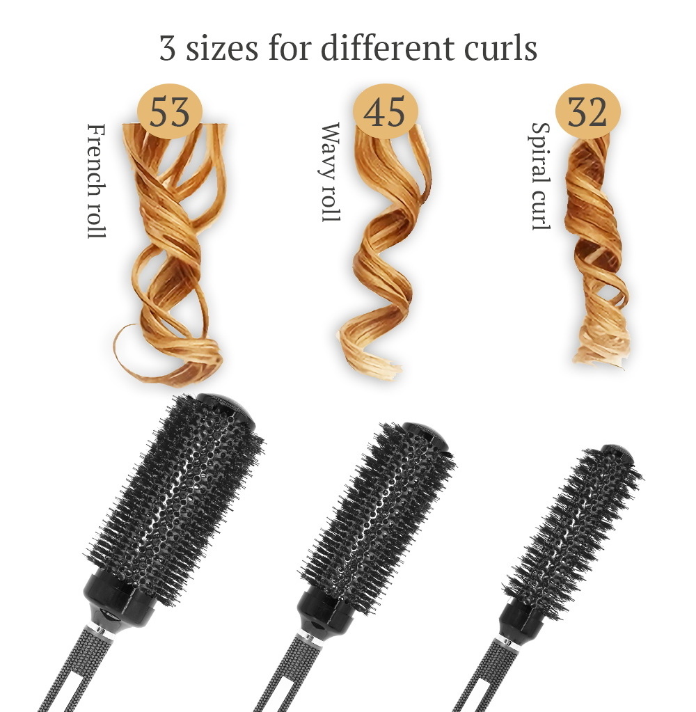 Custom Round Barrel Extended Handle Hair Brush with Boar Bristles Ceramic  Ionic Curly Salon Extension Blow Drying Styling Tools