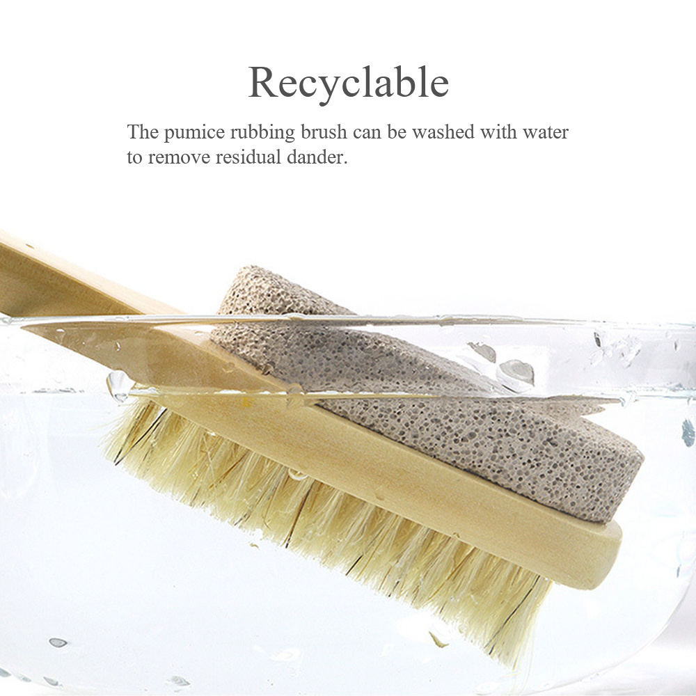 Wholesale 2 In 1 Double-Sided Foot Care Scrub Pumice Stone Cleaning Brush  With Wooden Handle