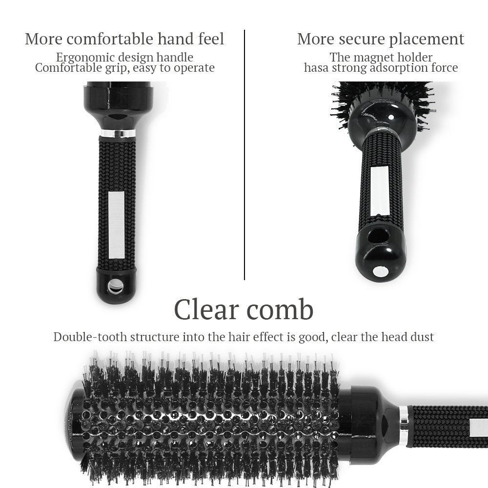 Custom Round Barrel Extended Handle Hair Brush with Boar Bristles Ceramic  Ionic Curly Salon Extension Blow Drying Styling Tools