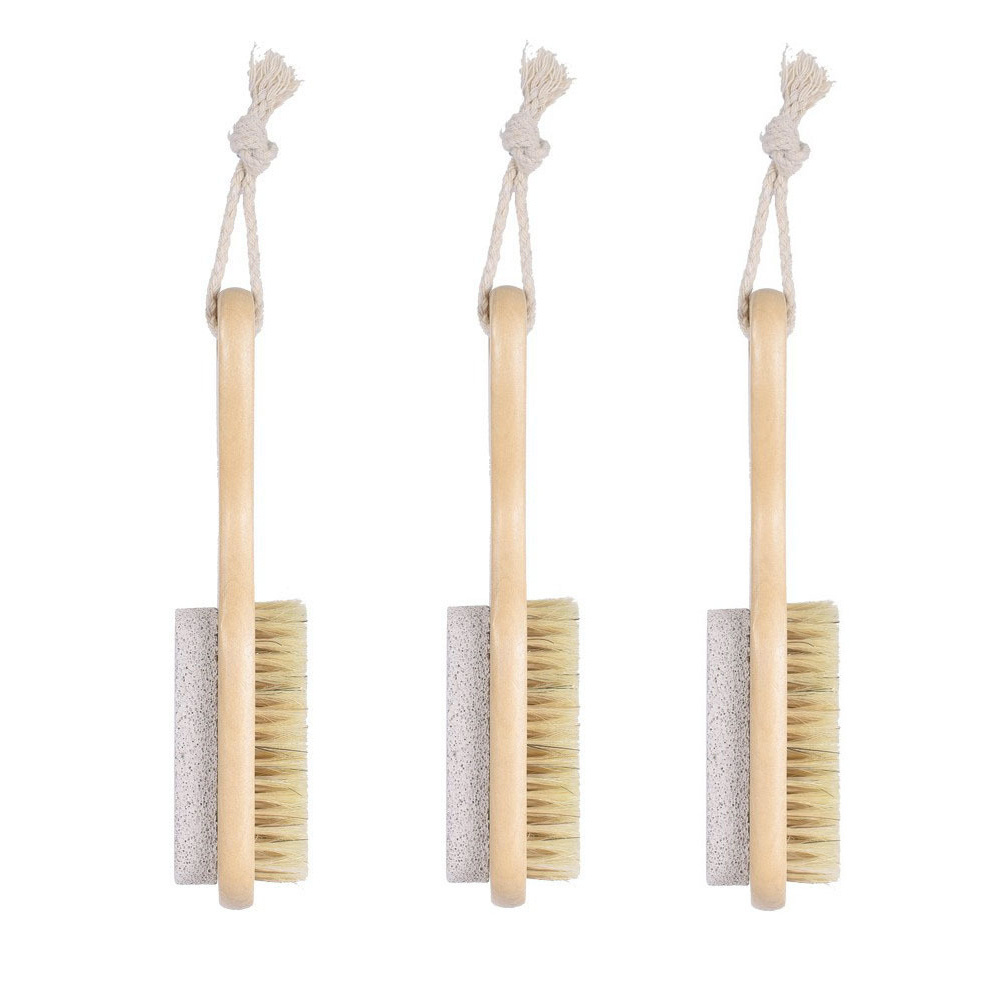 Wholesale 2 In 1 Double-Sided Foot Care Scrub Pumice Stone Cleaning Brush  With Wooden Handle