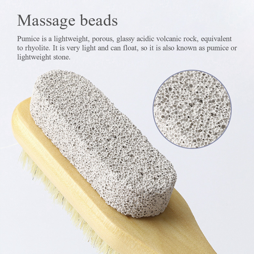 Wholesale 2 In 1 Double-Sided Foot Care Scrub Pumice Stone Cleaning Brush  With Wooden Handle