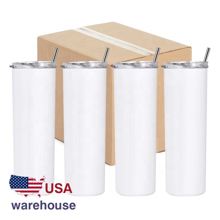 USA warehouse stock stainless steel blank tumblers cups with straw sublimation tumbler 20 oz skinny straights