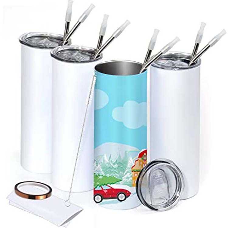 USA warehouse stock stainless steel blank tumblers cups with straw sublimation tumbler 20 oz skinny straights