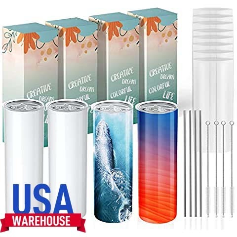 USA warehouse stock stainless steel blank tumblers cups with straw sublimation tumbler 20 oz skinny straights